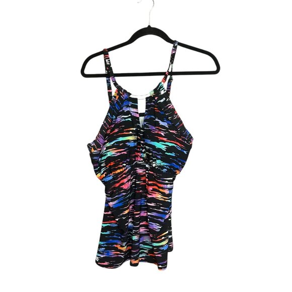 Trim Shaper Multicolor Watercolor Adjustable Strap Padded Tankini Top Size 24W - Picture 1 of 5